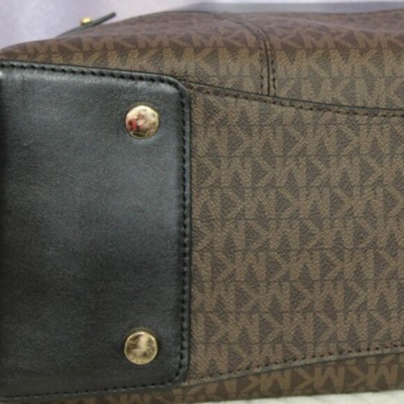 Michael Kors Brown MK Signature Satchel Tote w/ Black Leather Trim - Picture 7 of 15